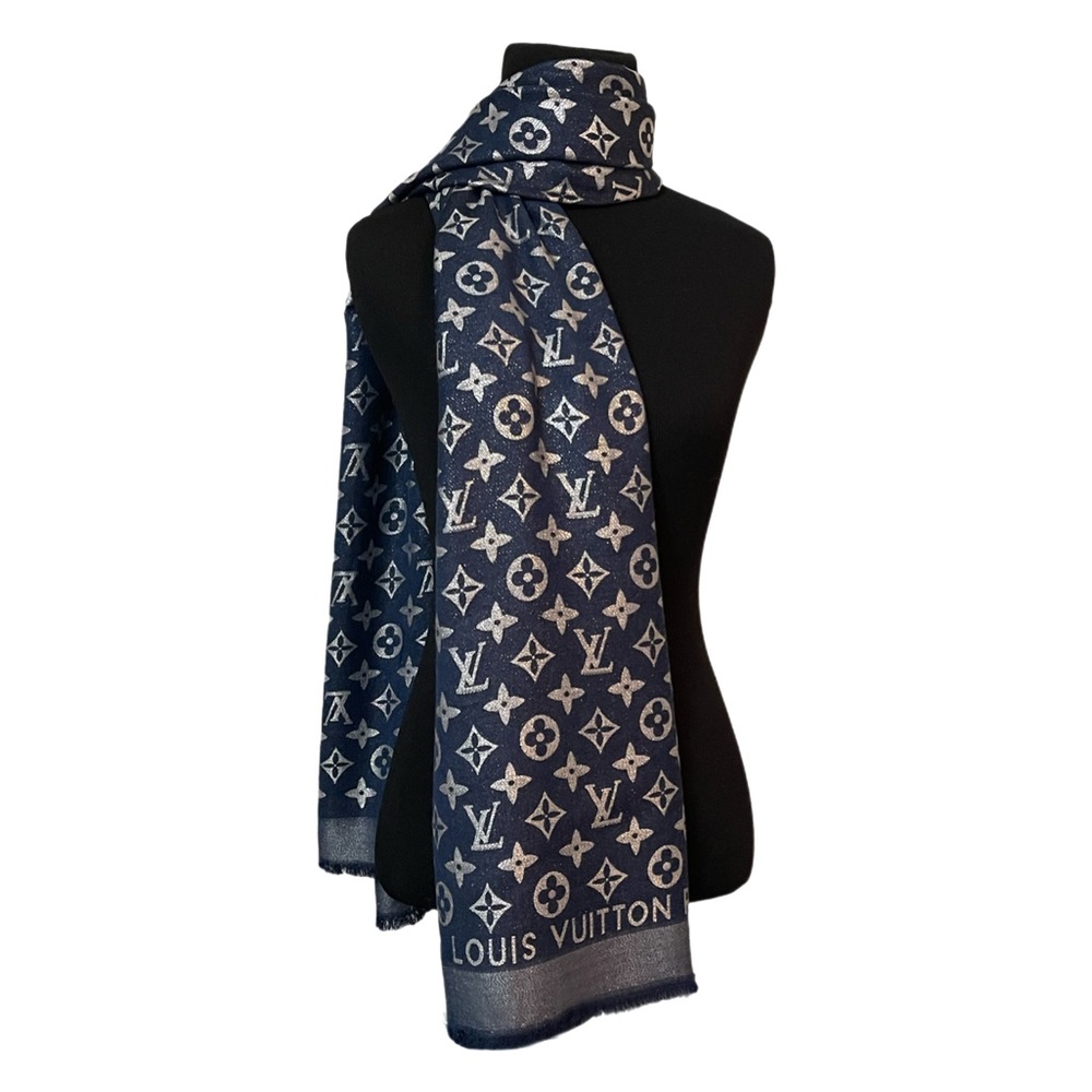 Louis Vuitton Blue Monogram Logo Scarf